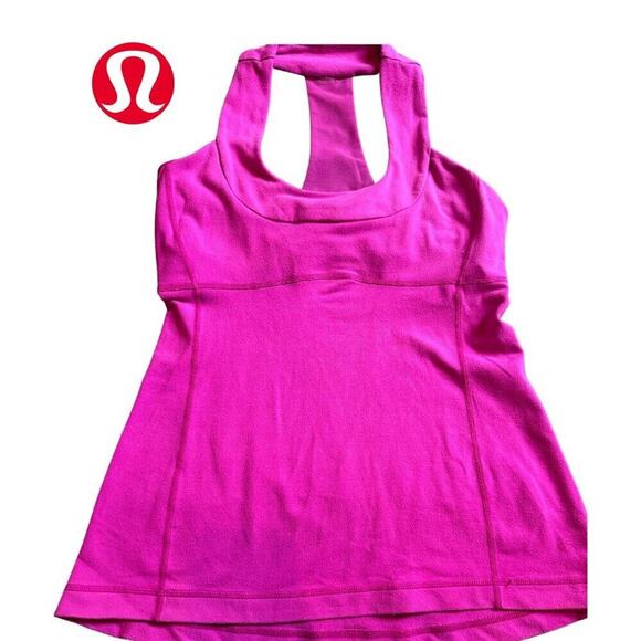 Lululemon Tank Top Magenta Scoop Mesh Racer T- Back Built in Shelf Bra | Size 6 - Picture 3 of 14
